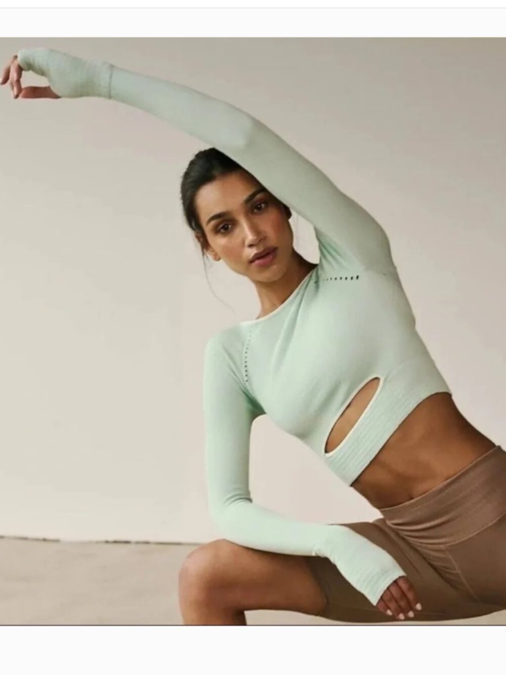 Free People FP Movement‎ Cut It Out long sleeve crop top in sage green XS/S